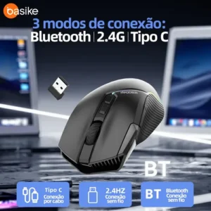 BASIKE mouse gamer sem fio RGB Mouse Recarregável Mouse, Mouse Tri-Modes BT5.1/Tipo C com fio/Sem fio 2.4G - Sensor 30G - 12.800 DPI - 96g Leve 9 ComandosAjustávels Up to 260h Battery Life for PC/Mac - Imagem 10