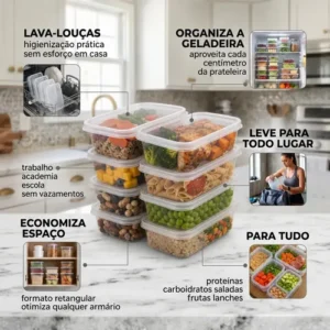 Kit 10 Potes 1 Litro Transparente Marmita Fitness Bpa Free Tampa Hermética Reutilizável Micro E Freezer ponte lar utilidades - Imagem 4