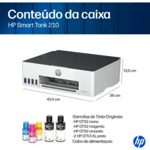 Impressora HP Smart Tank 210 com Tanque de Tinta Colorida - Com Wi-Fi - USB 2.0 de alta velocidade. Funções da impressora: Imprimir. Cor: Branco (3D4L5A) - Imagem 9