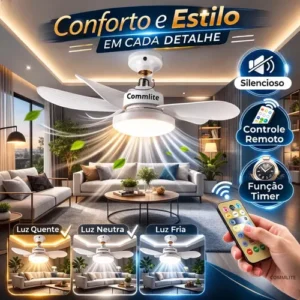 Ventilador de Teto 60W Silencioso Lâmpada Forte com LED, Controle e 6 Pás Soquete E27 Para Residencial Comercial Interno Externo Quarto Sala Cozinha Escritório Gourmet Apartamento Casa - Commlite - Imagem 4