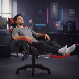 Cadeira Gamer Reclinável Ergonômica Com Apoio Para Pés e Cabeça de Couro Sintético Vermelho Sweet Studio - Imagem 3