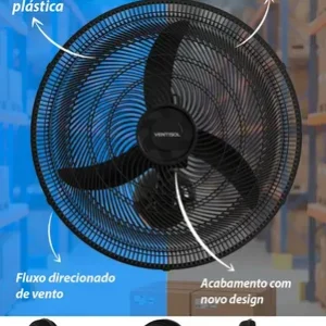 Ventilador De Parede Ventisol New Azul 3 Velocidades Estrutura Preto Diâmetro 50 Cm Material Das Pás Plástico 127 - Imagem 5