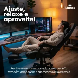 Cadeira De Escritorio Gamer Ergonômica Dunamis Preta Marqs Home Reclinável 180kg Resistente Giratória Confortavel Computador - Imagem 5