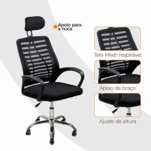Cadeira de escritório Oficial Webshop Mesh Diretor ergonômica preta com estofado de malha - Imagem 9