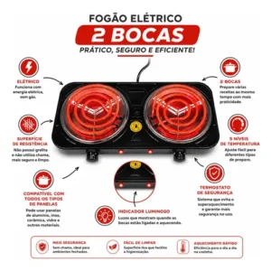 Fogão Cooktop Elétrico 2 Bocas 2500w, Portátil 110v/220v - Imagem 4
