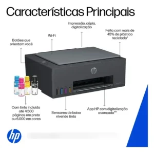 Impressora Multifuncional Hp Tank 589 Color Wifi Usb -bivolt Cinza-escuro - Imagem 9