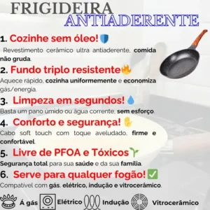 Frigideira Cerâmica 24cm Grande Premium Antiaderente Fogão Cooktop Indução Elétrico Gás Panela Frita Sem Óleo Não Gruda - Imagem 3