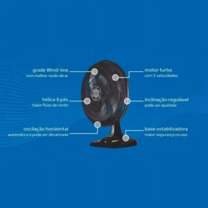 Ventilador de Mesa Ventisol Turbo 6 Pás 50cm Preto 4200 - Imagem 7