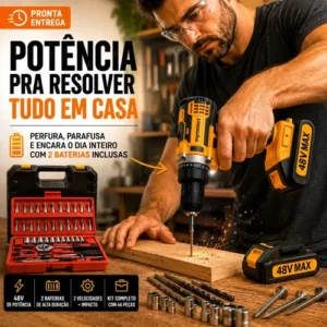 Parafusadeira Furadeira De Impacto 2 Baterias + Kit 46 Peças - Imagem 8