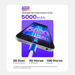 Smartphone Infinix Smart 10 4GB RAM 256GB SSD Câmera 8MP + IA, Tela 6.67 HD+ 120Hz, Bateria 5000mAh, Processador T7250, Android 15 Go, Dual Chip - Preto - Imagem 3