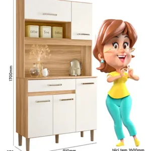 Kit Armário De Cozinha Compacto Magazine Com 5 Portas E 1 Gaveta Multiuso E Bancada Multifuncional Organizador Design Moderno Cor Freijó Off White - Imagem 8