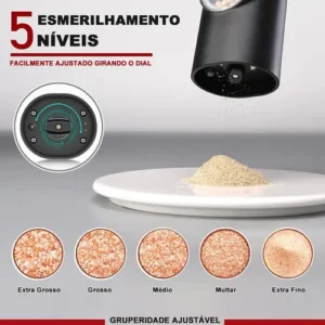 Moedor De Pimenta E Sal Elétrico Usb-c Com Led E Ajuste Fino - Imagem 4