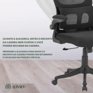 Cadeira Escritório Ergonômica Genebra B500 Luvinco Cor Preto Com Suporte Lombar Estofado Mesh - Imagem 9