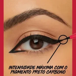Caneta Delineadora Ponta Flexível Alta Precisão Longa Duração 48H À Prova D'água Não Borra Acabamento Fosco Profissional Preto Tattoo Liner Maybelline NY 1g - Imagem 3