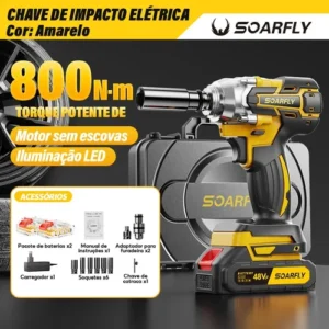 Chave De Impacto 800n.m 48v Brushless Com 2 Baterias Sem Fio - Imagem 3