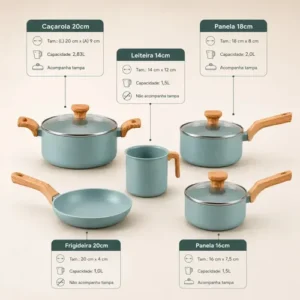 Jogo De Panelas Com 5 Peças Mimo Style Pratic Cook Verde - Imagem 2