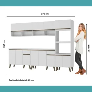 Armário De Cozinha Completa Modulada 270cm Com Armário E Balcão Atlanta Total Carraro Branca - Imagem 8