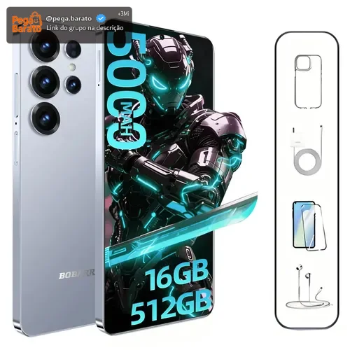 Smartphone Bobarry Tela Gigante 6.78 Polegadas Dual Sim Dual Standby Android 15 Processador Dimensity 7200 Câmera Dupla 18mp+52mp Bateria 5000mah 16gb Ram+512gb Rom Azul