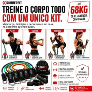 Kit de Elásticos Para Treino Exercícios Malhar Academia Tubing 11 Peças Rubber Fit - Imagem 5