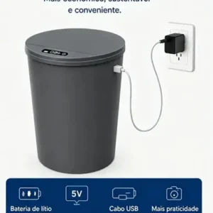 Lixeira Inteligente 16 Litros Com Sensor Automático Para Banheiro e Cozinha Cinza - Imagem 7