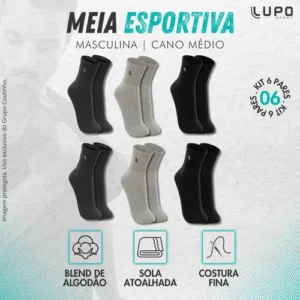 6 Pares Meias Lupo Sport Cano Médio Alto Academia Original - Imagem 4