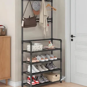 Vittak Sapateira Organizador Vertical Cabideiro Roupa Prateleiras Sapatos Bolsa Multiuso Cor Preto - Imagem 4
