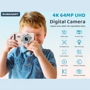 Câmera Digital Acrensly 4K 64MP Rosa maquina fotografica Para Vlog com Zoom 16x e Foco Automático, Tela IPS 2.8", Cartão 32GB e 2 Baterias - Imagem 5