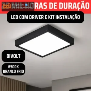 Plafon Led Quadrado Sobrepor Estrutura Preta Bivolt 110v/220v Painel Luminária Com Driver 18w Slim 20x20 Teto Quarto Sala Cozinha Corredor Escritório Forro Gesso Pvc Madeira 6500K Vmd Homecenter - Imagem 1