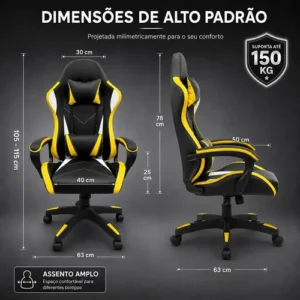 Cadeira De Escritório Gamer Python Fly Ergonômica Estofado Couro Sintético Reclinável Altura Ajustável Cor Amarelo - Imagem 2