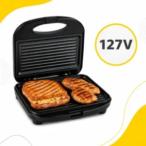 Sanduicheira Elétrica 2 em 1 Pítia Grill e Chapa Antiaderente Preta - Imagem 8