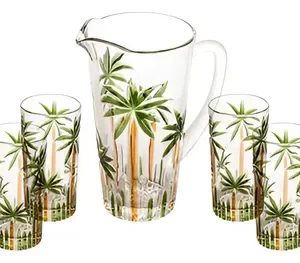 Conjunto Jarra Com 6 Copos Cristal Palm Tree Handpaint Wolff - Imagem 2