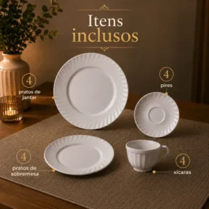 Aparelho De Jantar E Chá Jogo 16 Peças Vidro Branco Completo - Imagem 10