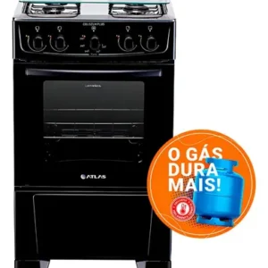 Fogão 4 Bocas Atlas Coliseum Plus Preto A Gás com Mesa de Inox e Forno de 50 Litros Acendimento Manual - Imagem 10