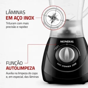 Liquidificador Mondial 1,5l Easy Power 550w L-550-b Cor Preto - Imagem 6