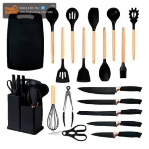 Conjunto 19 Peças Utensílios Cozinha Silicone Preto Helplo - Imagem 1