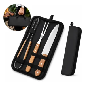 Kit Churrasco 3 Peças Inox Com Estojo Faca Garfo Pegador - Imagem 5