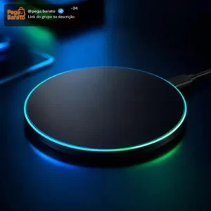 Carregador Turbo Rápida 20w Com LED Preto Base Wireless Universal Para Celular iPhone Samsung Xiaomi Android Turbo Compacto Mesa Pitia - Imagem 1