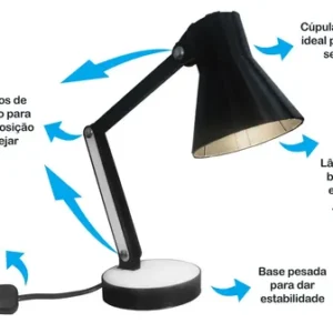 Luminaria Articulada Mesa Abajur Escritório Estudo Quarto Cor da estrutura Preto Marx Greg 3D - Imagem 4