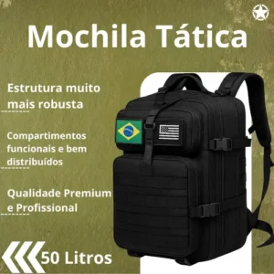Mochila Tática Impermeável Militar Reforçada Grande 50 Litros Masculina Feminina Anne Preto - Imagem 3