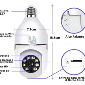 Câmera Segurança Ip Wifi 360 Lâmpada Prova Dágua Giratoria - Imagem 9