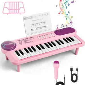 Teclado 37 Teclas BrincaMundo Com Microfone Karaokê Brinquedo Crianças Musical Educativo Piano Rosa - Imagem 10