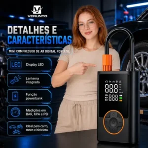 Compressor Portátil Car Air Pump Digital Com Visor Para Carro Moto Bike Calibrador De Pneu Multifuncional - Imagem 5