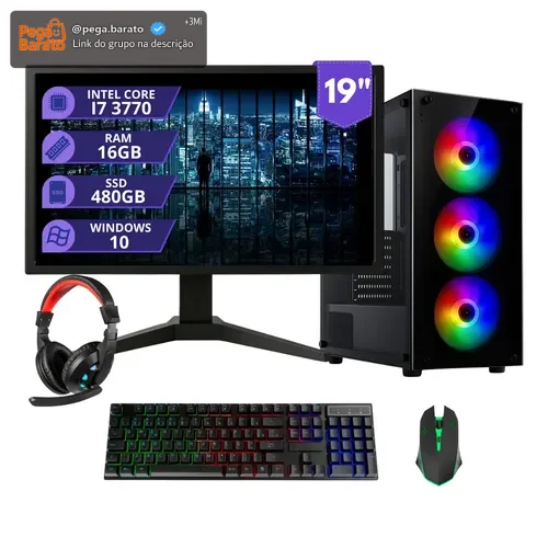 Pc Gamer Completo I7 3.4ghz 16gb Ssd 480gb 500w Monitor 19