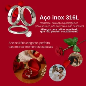 Par Alianças Prata 4mm Namoro Compromisso + Anel Solitário - Imagem 10