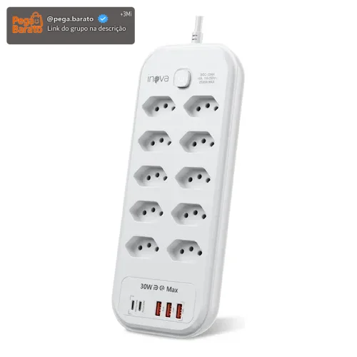 Filtro De Linha Régua Extensão 10 Tomadas Com 3 Usb E 2 Pd