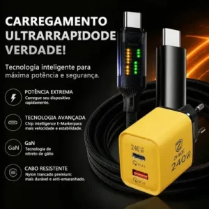 Carregador Gan 240w + Cabo Led Tipo C 65w Kit Turbo Zhike - Imagem 8