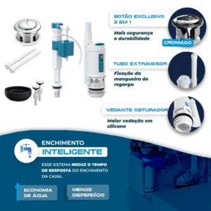 Kit Descarga Caixa Acoplada Reparo Completo Duplo Botão Mecanismo Universal Tipo Para Bacia Vaso Sanitário Louça Privada 3/6 Litros Superior Banheiro Casa Residencial Comercial Vmd Homecenter - Imagem 10