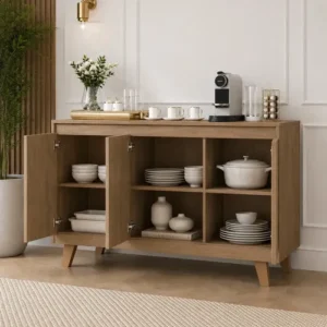 Buffet Aparador 3 Portas 100% MDF com Prateleira Interna Pés Retrô 121cm Freijó Bela Store - Imagem 5