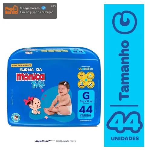 Fralda Turma Da Mônica Baby Mega G 44 Unidades G