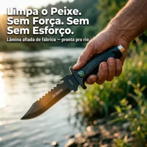 Faca Tática Pescador Lâmina Afiada Aço Inox Corta Limpa Peixe Churrasco Com Bainha + Quebra Vidro - Bondu - Imagem 2